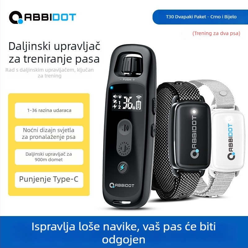 ABBIDOT Daljinski upravljani električni šok ovratnik za pse — trening uređaj i anti-lajanje, poliesterski