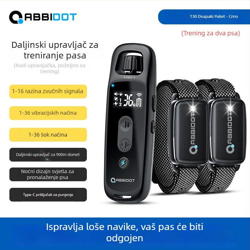 ABBIDOT Daljinski upravljani električni šok ovratnik za pse — trening uređaj i anti-lajanje, poliesterski