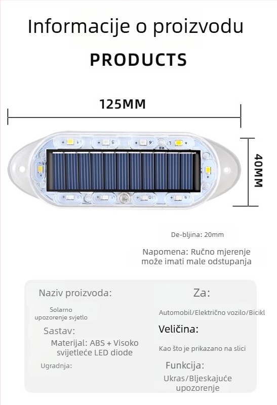 Solarna upozoravajuća svjetiljka za vozila - vodootporna, 12V, 5W, 0,1A, model 100
