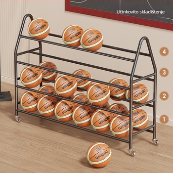 Mobilni stalak za pohranu lopti u dvorani – karbonsko čelični okvir, marka Evesigar/Isijia, pogodno za košarku, odbojku i nogomet