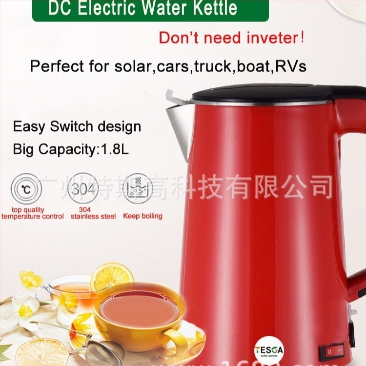 TESGA 12V solarni DC električni čajnik 1.8L, 304 inox, 150W, za montiranje na vozilo