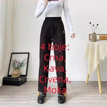 Ženske hlače od mohair flisa, visoki struk, ravni kroj, vezenje, mikroelastičnost