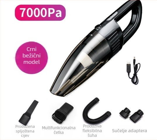 Prijenosni ručni usisavač za automobil, punjiv, 7,4V, 120W, 7500 Pa usisna snaga