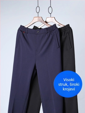 Muške casual hlače za proljeće/jesen s visokim struka, elastičan pojas, ravne nogavice, rastezljiva tkanina, višestruki džepovi