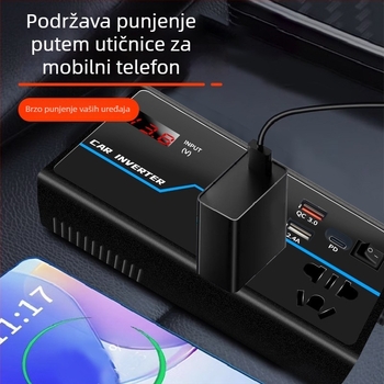 Automobilski inverter BY-1644, 12V/24V na 110V/220V, 100W/200W, s digitalnim zaslonom