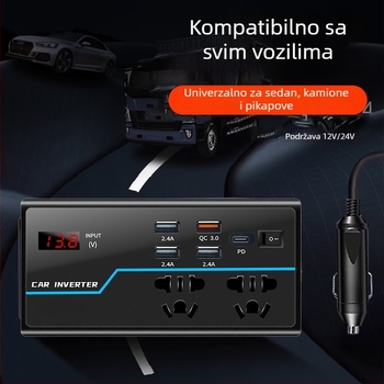 Automobilski inverter BY-1644, 12V/24V na 110V/220V, 100W/200W, s digitalnim zaslonom