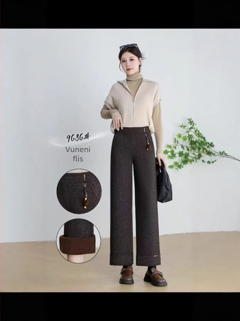 Ženske hlače od vunene smjese s kašmirom — ravni kroj, visok struk, duge, zima 2025