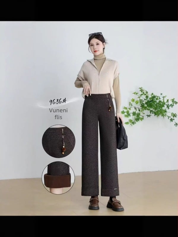 Ženske hlače od vunene smjese s kašmirom — ravni kroj, visok struk, duge, zima 2025