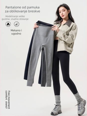 Ženske pamučne jogice s flis podstavom, tople, visokim strukom, kontrola trbuha, podizanje bokova, 3D uzorak, 90-95% pamuka