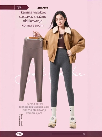 Ženske pamučne jogice s flis podstavom, tople, visokim strukom, kontrola trbuha, podizanje bokova, 3D uzorak, 90-95% pamuka