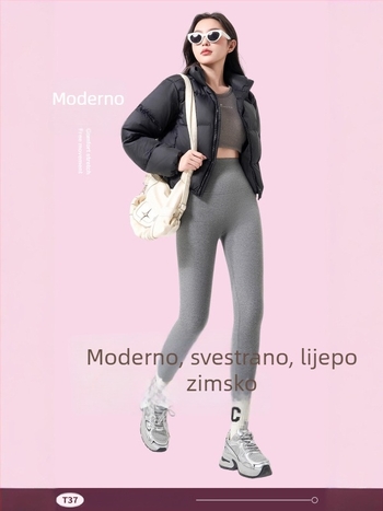 Ženske pamučne jogice s flis podstavom, tople, visokim strukom, kontrola trbuha, podizanje bokova, 3D uzorak, 90-95% pamuka