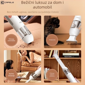 Bežični usisavač za auto i dom, 65W, 5V, 7500Pa, punjiv, dvostruka upotreba: stolni i ručni, s LED svjetlom