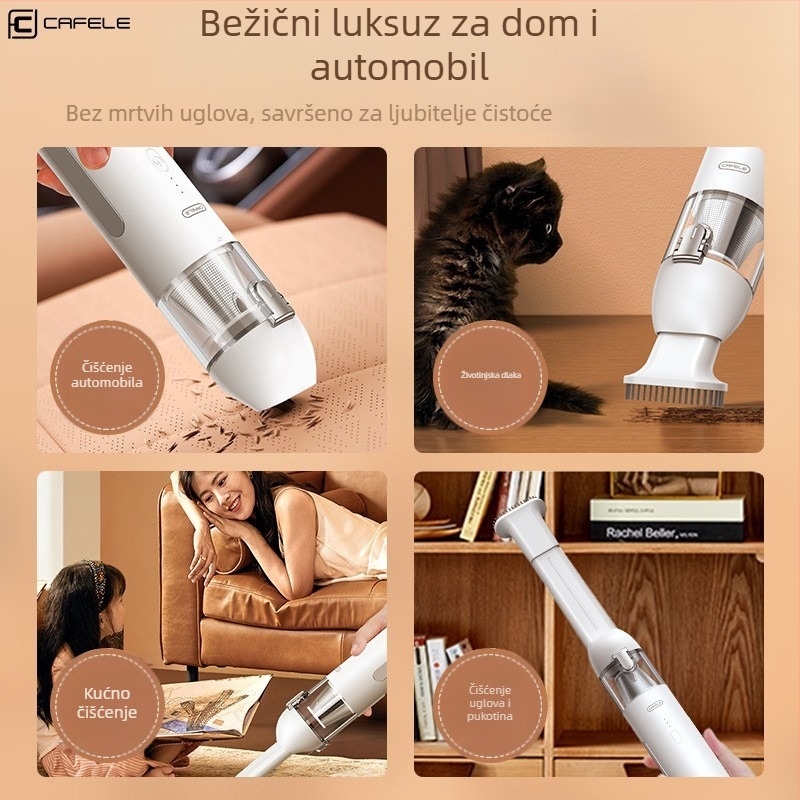 Bežični usisavač za auto i dom, 65W, 5V, 7500Pa, punjiv, dvostruka upotreba: stolni i ručni, s LED svjetlom