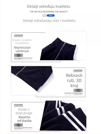 Ženska koreanskog stila zip cardigan s tri pruge baseball dizajnom, pamuk-poliester smjesa, stojeći ovratnik, dugi rukavi, opušten kroj, dužina 40–50 cm