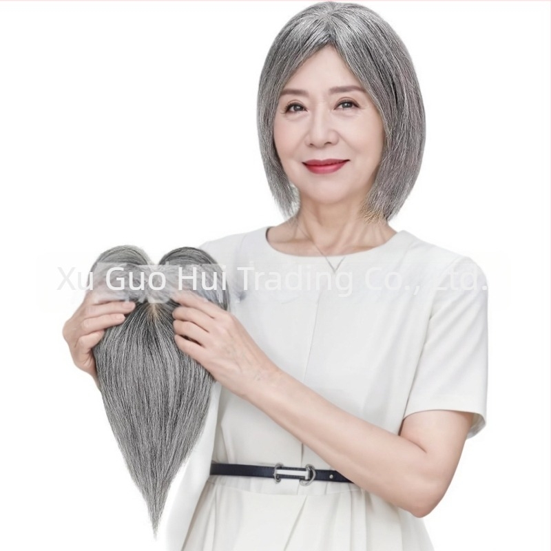 Dio paruke za vršni dio kose – ravna kosa, model: Gray hair hair piece, pravo kosa, mehanizam obrade, pogodno za bilo koji ton kože
