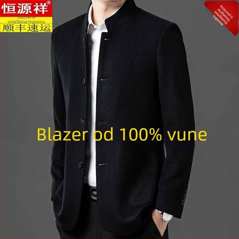 Corduroy kaput sa stojećim ovratnikom, zatvaranje na jedan red gumba, labav kroj, džepovi s patch detaljima