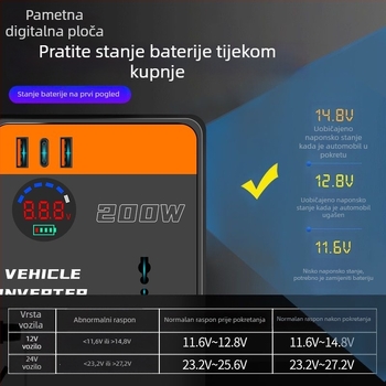 Inverter za vozilo 12V/24V u 220V, 200W, BS-2334, ABS kućište