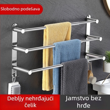 Nehrđajući čelični izvučni nosač za ručnike, zidni, sjajan završni sloj, bez bušenja, s jednom ili dvostrukom šipkom