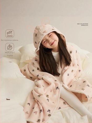 Dječji ogrtač s kapuljom, flis podstava, pamuk 90%, zatvarač, za djecu 3–8 godina, Zima 2025