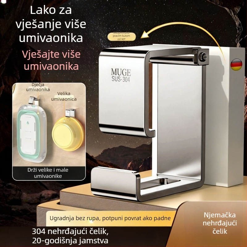 Stalak za umivaonik od nehrđajućega čelika – bez bušenja, zidni viseći držač, za velike i male umivaonike, 1 sloj, nosivost 5–10 kg, elektroplatinirani završni sloj