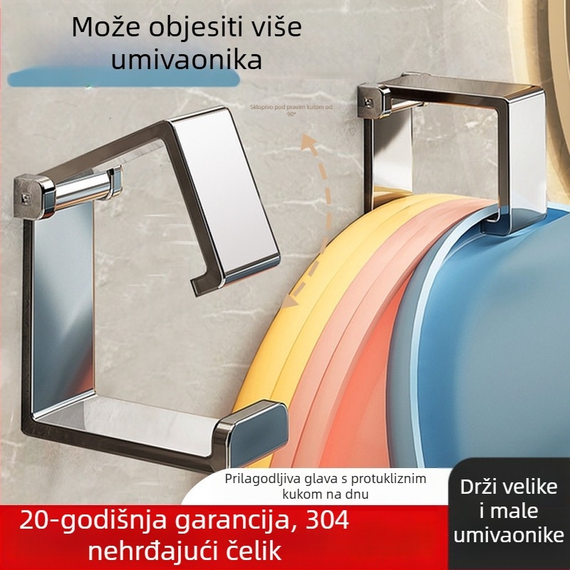 Stalak za umivaonik od nehrđajućega čelika – bez bušenja, zidni viseći držač, za velike i male umivaonike, 1 sloj, nosivost 5–10 kg, elektroplatinirani završni sloj