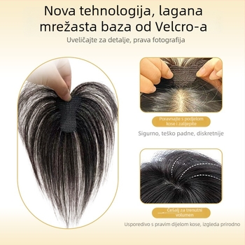 Perika od prirodne kose, potpuno ručno tkana, s Velcro trakom, model Velcro small t, ravna kosa