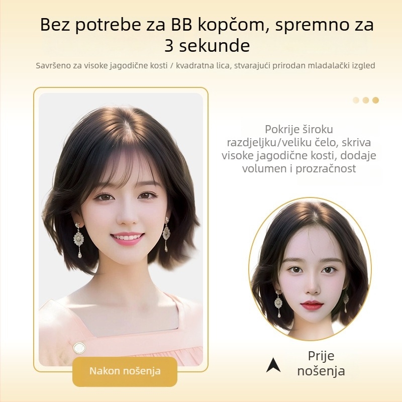 Perika od prirodne kose, potpuno ručno tkana, s Velcro trakom, model Velcro small t, ravna kosa