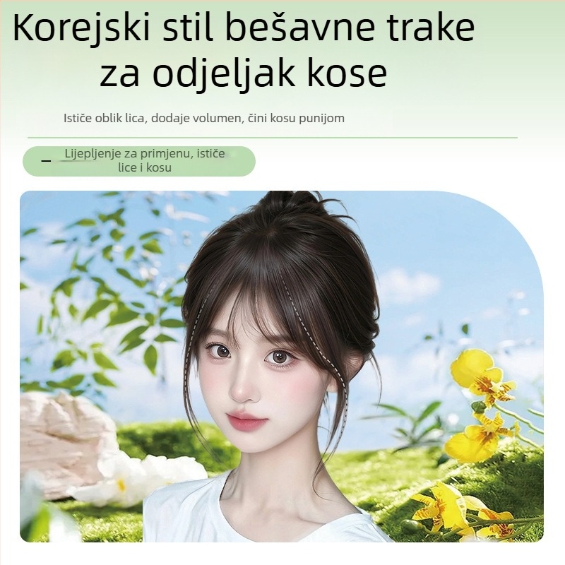 Perika od prirodne kose, potpuno ručno tkana, s Velcro trakom, model Velcro small t, ravna kosa