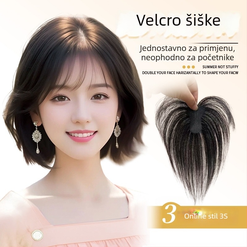 Perika od prirodne kose, potpuno ručno tkana, s Velcro trakom, model Velcro small t, ravna kosa