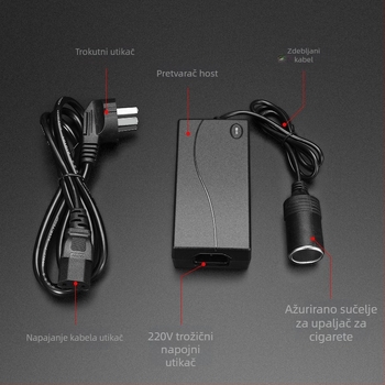 Auto električni adapter — pretvarač 220V u 12V, 60W, utičnica za cigaretu, ABS plast