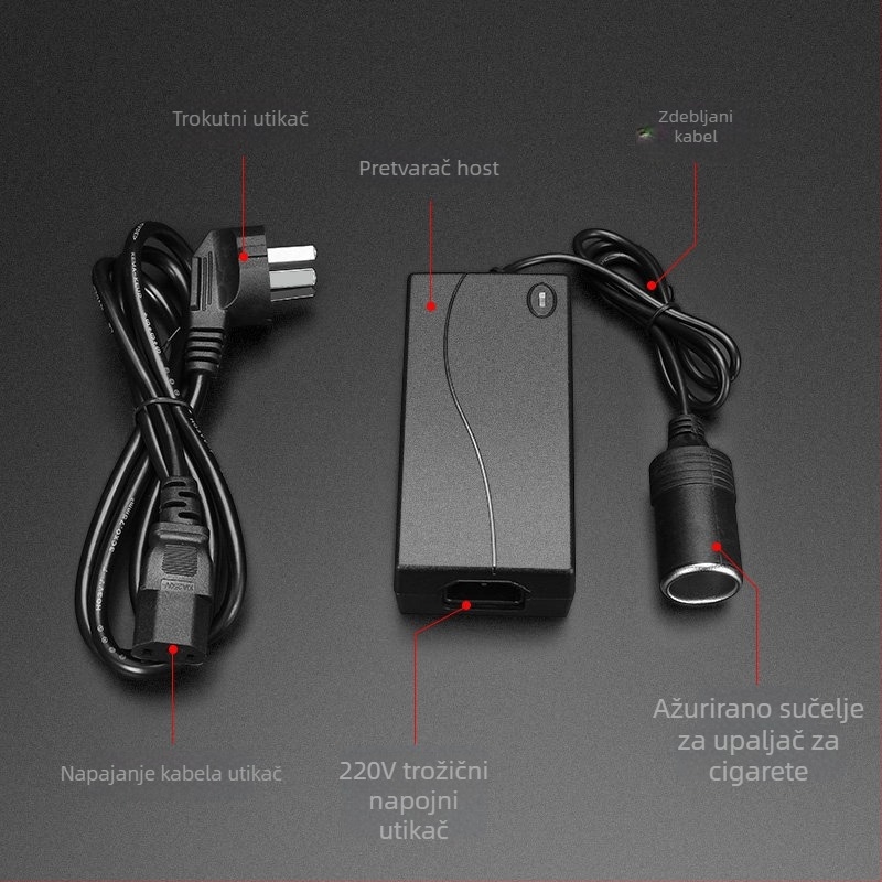 Auto električni adapter — pretvarač 220V u 12V, 60W, utičnica za cigaretu, ABS plast
