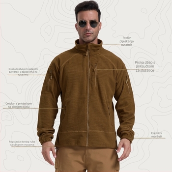 Flis jakna sa stojećim ovratnikom, polarni flis materijal i podstava, unisex, održava toplinu