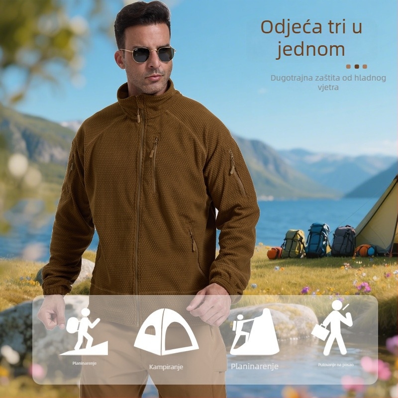Flis jakna sa stojećim ovratnikom, polarni flis materijal i podstava, unisex, održava toplinu