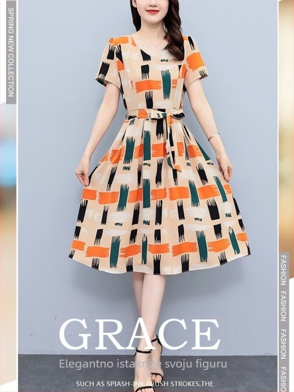 Ženska cvjetna A-linijska haljina s džepovima, pamuk-poliester, okrugli izrez