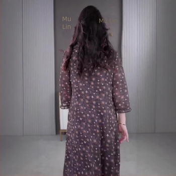 Kapok Forest cvjetna šifon haljina, elegantan stil, duljina 99 cm, poliester 90–95% (glavna tkanina), sekundarno poliester ispod 30%, proljeće 2025