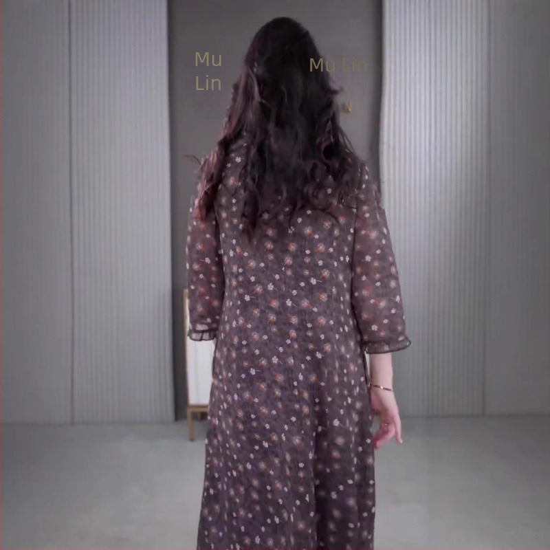 Kapok Forest cvjetna šifon haljina, elegantan stil, duljina 99 cm, poliester 90–95% (glavna tkanina), sekundarno poliester ispod 30%, proljeće 2025