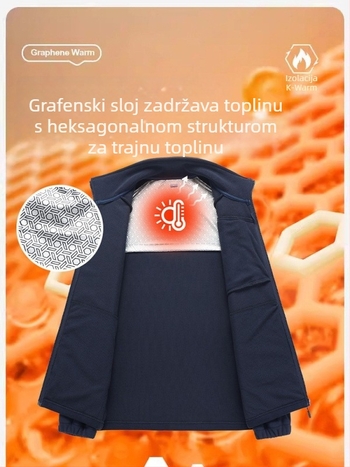 Muška fleec jakna s grafenskom podstavom, kapuljača, stojeći ovratnik, termalno vanjsko korištenje
