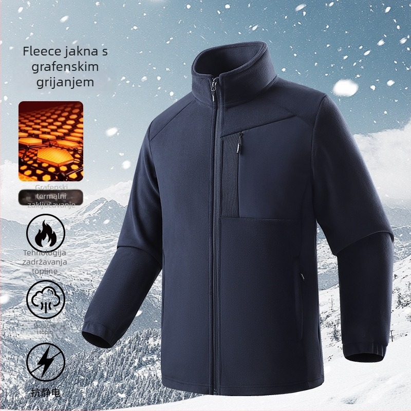 Muška fleec jakna s grafenskom podstavom, kapuljača, stojeći ovratnik, termalno vanjsko korištenje