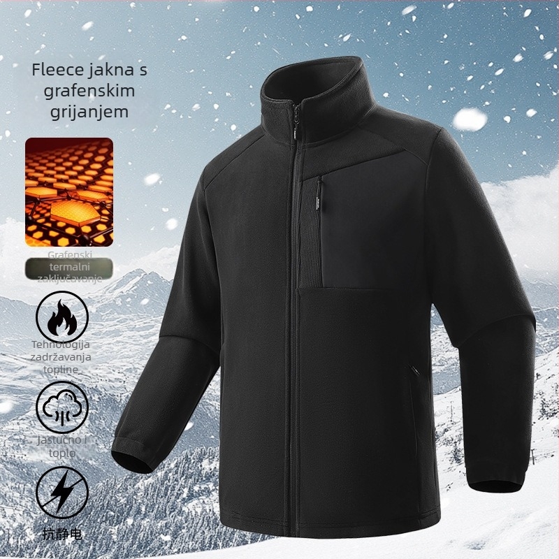 Muška fleec jakna s grafenskom podstavom, kapuljača, stojeći ovratnik, termalno vanjsko korištenje