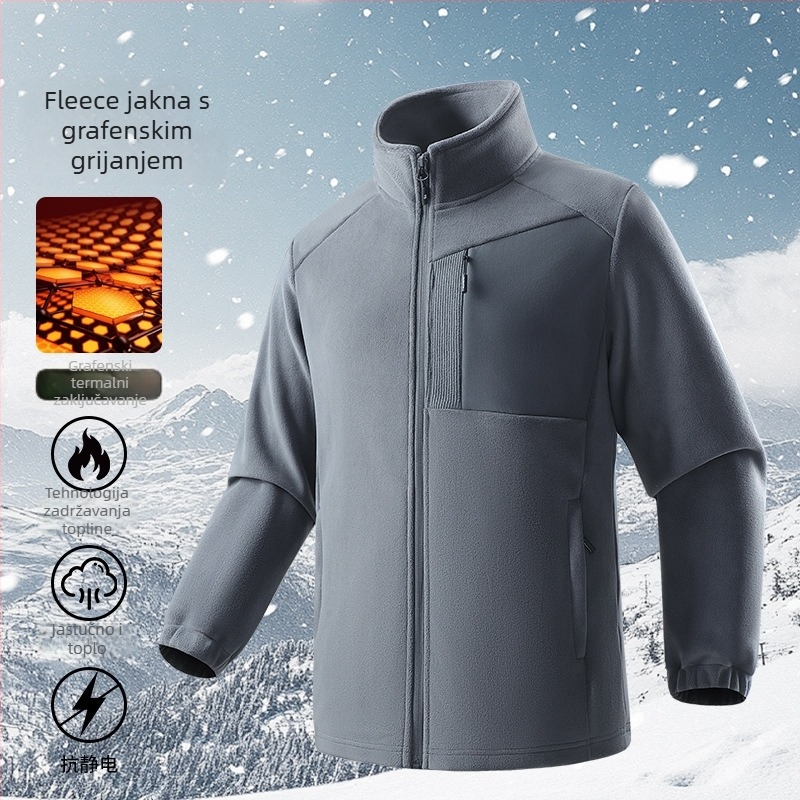 Muška fleec jakna s grafenskom podstavom, kapuljača, stojeći ovratnik, termalno vanjsko korištenje