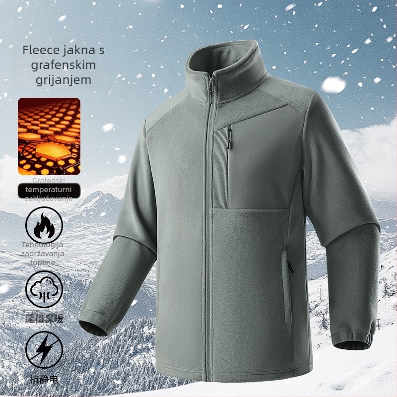 Muška fleec jakna s grafenskom podstavom, kapuljača, stojeći ovratnik, termalno vanjsko korištenje