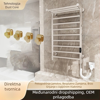Električni grijani stalak za ručnike u kupaonici, aluminijska legura, 3 etaže, s kukama, elektrostatni premaz, nosivost 20 kg