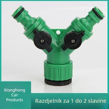 Kran za vodu razdjelnik 1/2 na 2 puta spoj za vrtni crijevo, Y-spoj s ventilom, PVC, glavni promjer 4/6 inča, promjer grane 3, spirijalno sučelje