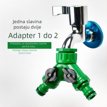 Kran za vodu razdjelnik 1/2 na 2 puta spoj za vrtni crijevo, Y-spoj s ventilom, PVC, glavni promjer 4/6 inča, promjer grane 3, spirijalno sučelje