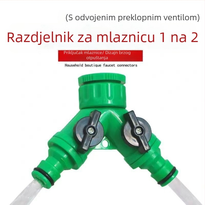 Kran za vodu razdjelnik 1/2 na 2 puta spoj za vrtni crijevo, Y-spoj s ventilom, PVC, glavni promjer 4/6 inča, promjer grane 3, spirijalno sučelje