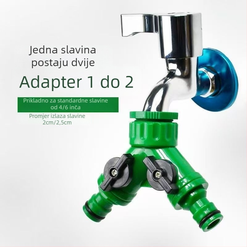 Kran za vodu razdjelnik 1/2 na 2 puta spoj za vrtni crijevo, Y-spoj s ventilom, PVC, glavni promjer 4/6 inča, promjer grane 3, spirijalno sučelje