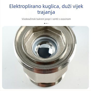Potpuno bakreni distribucijski kolektor za podno grijanje s ventilom za pražnjenje — niklirana površina, četvrtasto tijelo ventila, spajanje toplim zavarivanjem, PPR ulaz