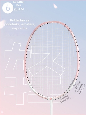 Raketa za badminton s aluminij-karbonskom okvirom, težina 85–89 g, držač G3, ravni vrat, vlaknaste svilene strune