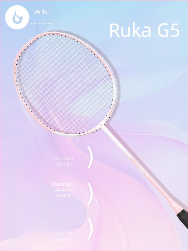Raketa za badminton s aluminij-karbonskom okvirom, težina 85–89 g, držač G3, ravni vrat, vlaknaste svilene strune