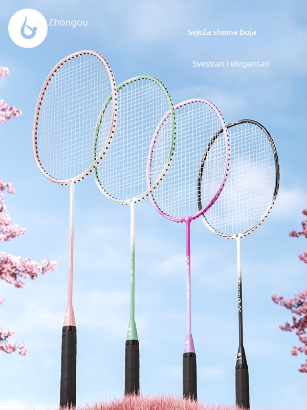 Raketa za badminton s aluminij-karbonskom okvirom, težina 85–89 g, držač G3, ravni vrat, vlaknaste svilene strune